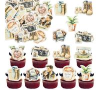 Gyufise 54Pcs Edible Happy Father's Day Cupcake Toppers Wafer Paper Shoe Love Dad Cake Toppers Edible Best Dad Ever Cupcake Picks for Father Day Theme Birthday Party Cake Decorations Multicolor