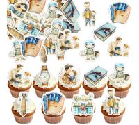 Gyufise 54Pcs Edible Happy Father's Day Cupcake Toppers Wafer Paper Tie Watch Love Dad Cake Toppers Edible Best Dad Ever Cupcake Picks for Father Day Theme Birthday Party Cake Decorations Brown Blue