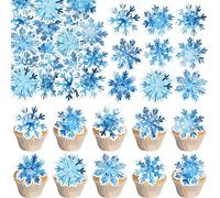 Gyufise 54Pcs Edible Snowflakes Cupcake Toppers Snowflakes Cake Decorations Wafer Paper Snowflake Cake Sprinkles for Christmas Winter Holiday Theme Party Supplies Dark Blue