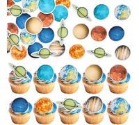 Gyufise 56Pcs Edible Outer Space Cupcake Toppers Edible Rice Paper Solar System Galaxy Universe Planets Cupcake Picks Women Men Birthday Party Anniversary Party Decorations Supplies