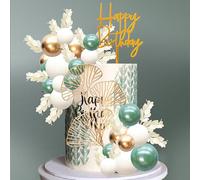 Gyufise 57Pcs Balls Cake Topper Boho Grass Cake Topper Pearl Balls Acrylic Happy Birthday Cake Decorations for Wedding Baby Shower Birthday Boho Themed Party Supplies Pearl Green