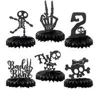 Gyufise 6 Bad Two The Bone Birthday Party Decoration Rock Roll Themed Honeycomb Table Centerpiece Glitter Black 2nd Birthday Decor Skeleton Cake Topper for 2 Year Old Birthday Party Black