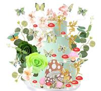 Gyufise 60 Pack Fairy Cake Toppers Butterfly Cake Picks Mushroom Door Flowers Cake Decoration Fairy Garden Topper for Girl Party Birthday Baby Shower Supplies Green