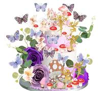 Gyufise 60 Pack Fairy Cake Toppers Butterfly Cake Picks Mushroom Door Flowers Cake Decoration Fairy Garden Topper for Girl Party Birthday Baby Shower Supplies Purple