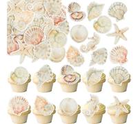 Gyufise 60Pcs Edible Sea Shell Cupcake Toppers Starfish Conch Seahorse SeaShell Cupcake Picks Edible Beach Party Decorations for Under the Sea Baby Shower Wedding Birthday Party Cake Decors Supplies