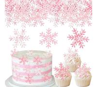 Gyufise 60Pcs Edible Snowflake Cupcake Toppers Winter Cupcake Picks Snowflake Wafer Paper Winter Frozen Theme Baby Shower Kids Birthday Cake Decorations Party Supplies Multi Pink
