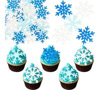Gyufise 60Pcs Edible Snowflake Cupcake Toppers Winter Cupcake Picks Water Paper Winter Frozen Cake Decorations for Snowflake Theme Baby Shower Kids Birthday Party Supplies Light Blue White