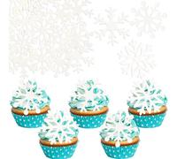 Gyufise 60Pcs Edible Snowflake Cupcake Toppers Winter Cupcake Picks Water Paper Winter Frozen Cake Decorations for Snowflake Theme Baby Shower Kids Birthday Party Supplies White