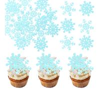 Gyufise 60Pcs Edible Snowflakes Cupcake Toppers - Snowflake Cake Decorations Wafer Paper Sprinkles for Christmas Winter Holiday Theme Party Supplies Blue