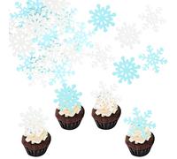 Gyufise 60Pcs Edible Snowflakes Cupcake Toppers - Snowflake Cake Decorations Wafer Paper Sprinkles for Christmas Winter Holiday Theme Party Supplies Blue White