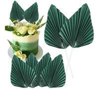 Gyufise 6Pcs Paper Palm Fan Cake Toppers Palm Spear Leaves Fan Cupcake Toppers Cake Insert Decorations Craft DIY Cake Bakeware Decoration for Birthday Party Wedding Party Decor Supplies Green
