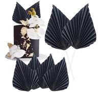 Gyufise 6Pcs Paper Palm Fan Cake Toppers Palm Spear Leaves Fan Cupcake Toppers Cake Insert Decorations Craft DIY Cake Bakeware Decoration for Birthday Party Wedding Party Decor Supplies Black