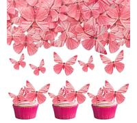 Gyufise 72Pcs Butterfly Edible Cupcake Toppers Cake Decoration Edible Butterfly Cupcake Picks for Butterfly Theme Baby Shower Kids Birthday Party Cake Supplies Rose Red