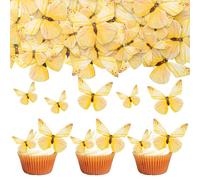 Gyufise 72Pcs Butterfly Edible Cupcake Toppers Cake Decoration Edible Wafer Paper Butterfly Cupcake Picks for Butterfly Theme Baby Shower Kids Birthday Party Cake Supplies Yellow
