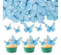 Gyufise 72Pcs Edible Butterfly Cupcake Toppers Butterfly Cupcake Picks Edible Butterfly Cupcake Decorations for Butterfly Theme Baby Shower Kids Birthday Party Cake Supplies Blue