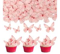Gyufise 72Pcs Edible Butterfly Cupcake Toppers & Decorations for Butterfly Theme Baby Shower & Kids Birthday Party Cake Supplies - Pink