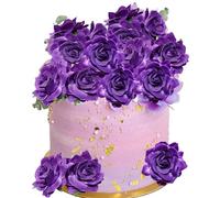 Gyufise 8Pcs Flower Cake Toppers Boho Cake Toppers Artificial Rose Cake Decorations for Women Birthday Baby Shower Wedding Valentine's Day Celebration Boho Party Supplies Purple