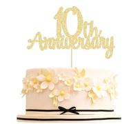 Gyufise Gold Glitter 10th Anniversary Cake Topper for 10th Wedding Anniversary 10th Anniversary Party 10th Birthday Party Decorations 3 Pack
