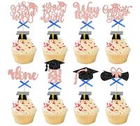 Gyufise Graduation Cupcake Toppers 2026 Graduation Picks Graduation Hat Cupcake Toppers Class of 2026 Cupcake Toppers Congrats Grad Cupcake Toppers 2026 for Graduation Decorations Rose Gold