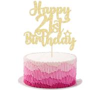 Gyufise Happy 21st Birthday Cake Topper - Glitter 21 & Fabulous Cheers to 21 Years Old Birthday Cake Pick for Celebrating 21st Anniversary Party Cake Decorations Gold