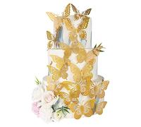 Gyufise Laser Gold Butterfly Cupcake Toppers Hollow Art 3D Butterfly Cupcake Decorations Baby Shower Wedding Anniversary Kids Birthday Party Cake Wall Decorations Supplies 36Pcs