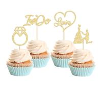 Gyufise Love I Do Cupcake Toppers Glitter Diamond Ring Propose Cupcake Picks Bridal Shower Wedding Engagement Party Cake Decorations Supplies Gold 24 Pack