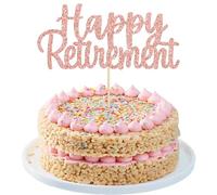 Gyufise Rose Gold Glitter Happy Retirement Cake Topper Retirement Cake Decoration Picks for Retired Party Cake Decoration Party Supplies 1 Pack