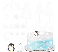 Gyufise Winter Frozen Cake Topper Decorations Balloon Snowflake Penguin Bear Cake Picks Decorations for Wedding Birthday Christmas Party DIY Supplies White