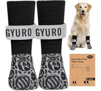 GYURO 2Prs Anti Slip Dog Socks Paws Stop Licking with Grips (Black, XXL)