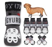 GYURO 4-Sided Anti Slip Dog Socks Paws Stop Licking with Adjustable Reflective Strap - Indoor Paw Protection, Traction Control & Anti-Licking Design for Hardwood Floors & Grip Safety (Gray, S)