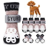 GYURO 4-Sided Anti Slip Dog Socks Paws Stop Licking with Adjustable Reflective Strap - Indoor Paw Protection, Traction Control & Anti-Licking Design for Hardwood Floors & Grip Safety (Khaki, M)
