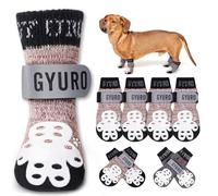 GYURO 4-Sided Anti Slip Dog Socks Paws Stop Licking with Adjustable Reflective Strap - Indoor Paw Protection, Traction Control & Anti-Licking Design for Hardwood Floors & Grip Safety (Khaki, XS)