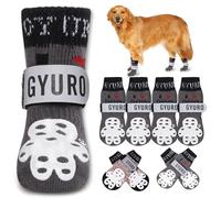 GYURO 4-Sided Anti Slip Dog Socks Paws Stop Licking with Adjustable Reflective Strap - Indoor Paw Protection, Traction Control & Anti-Licking Design for Hardwood Floors & Grip Safety (Gray, L)