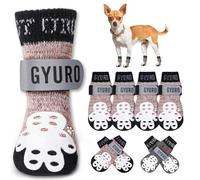 GYURO 4-Sided Anti Slip Dog Socks Paws Stop Licking with Adjustable Reflective Strap - Indoor Paw Protection, Traction Control & Anti-Licking Design for Hardwood Floors & Grip Safety (Khaki, S)