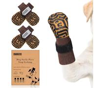GYURO Anti Slip Dog Socks Stop Paw Licking Traction Protectors (Brown, L)