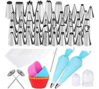 Gyvazla 72 Pieces, Including 50, 10 Disposable Icing Reusable Bags, 2 Flower Nails, 2 Couplers, Clean Brush, 5 for Cakes Cookies Pastry