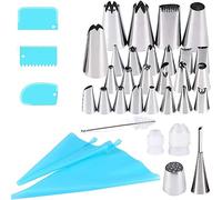 Gyvazla Piping Nozzles, Professional Set of 35Pcs, 27 Stainless Steel Nozzle, 3 Plastic Scrapers, 2 Silicone Piping Bags, 2 Nozzle Converters, 1 Brush