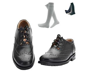 GYW Piper Ghillie Brogue with Grey Colour Kilt Hose Socks - Scottish Design - 100% Leather, All Weather - All Terrain Commando Sole, Unisex (UK 9.5)