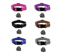 GYWHOOFT 6 Sets (6 Bells 6 Collars) Reflective Goat Collars with Bells Adjustable Nylon Collar with Noisy Bronze Bell for Small Farm Animals Goat Sheep Horse Cow