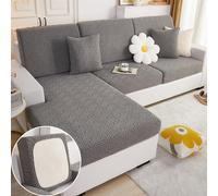 GYWZTJ L Shape Sofa Cover, Stretch Sofa Cover, Corner Sofa Cover of High-Density Jacquard Velvet, Wear-Resistant Waterproof Elastic Sofa Cover Combination（Leaf Stripes）（Dark Gray, Single Seat Cover）