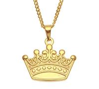 GYXYZB Mens Hip Hop Stainless Steel Gold Queen Crown Pendant Necklace 3mm 24 Inch Chain King Royal Charm Pendant Jewelry