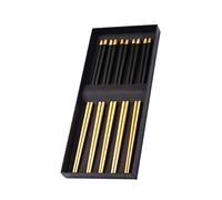 GYYJW Metal Chopsticks Reusable Gold 304 Stainless Steel Chopsticks Dishwasher Chop Sticks Laser Engraved Korean Japanese Chopsticks for Cooking Eating 5 Pairs (Black)