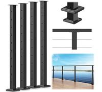 Gyykzz 4 Pack Aluminum Black Cable Railing Post 36Inch, 180° Level Drilled Surface Mount Wire Deck Post for Cable Railing System Kit Indoor Outdoor Seaside, AAMA2604 Powder Coating Handrail Cable Post
