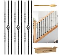 Gyykzz Iron Balusters for Staircase Stair, Spindles Hollow Single Basket with Double Twist and Single Basket 1/2" Square Metal Stair Balusters (9P 36“(No Shoes), Original)