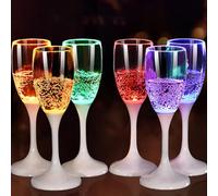 gyyuok 2-Pack LED Champagne Flutes, 120ml Liquid Activated Glow Wine Cups, Reusable Color Changing Plastic Goblets for Weddings Christmas Birthdays Hot Tubs Clubs and Business Activities (Red Light)