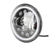 GYZOUKA 7in Motorcycle LED Angel Eye Headlight, Motorcycle Front Lamp Light, Skull Head Pattern White Lighting 12V Universal Modification