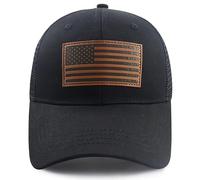 GzacDeope American Flag Trucker Hat for Men Women, Funny Adjustable Cotton USA Flag Leather Patch Patriotic Mesh Baseball Cap, Black, One Size