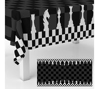 GZBJMYGS Chessboard Game Party Birthday Tablecloth Black and White Checkered Racing Flag Numbers Squares Pieces Print Table Cover Supplies for Birthday Party Dining Room Kitchen Decor, 53" x 98"