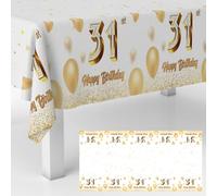 GZBJMYGS Happy 31st Birthday Tablecloth White and Gold Glitter Balloons Table Cover for 31 Years Old Men Women Birthday Party Decorations Anniversary Celebration Rectangular Tabletop Decor