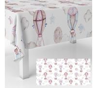 GZBJMYGS Hot Air Balloon Tablecloths Dreamy Pink Flying Decorations Waterproof Table Cover Baby Shower Travel Theme Party Supplies Picnic Dining Table Buffet Decor 53" x 108"
